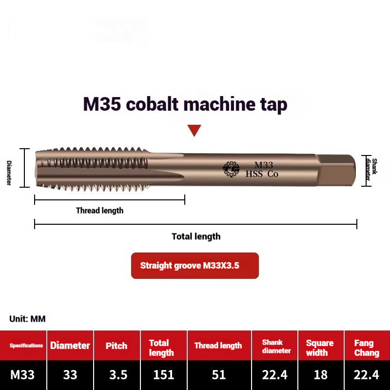 1104-M35 Cobalt straight flute tap machine tapping stainless steel special high-speed steel tapping coarse teeth spiral apex Shandong Denso Pricision Tools Co.,Ltd.